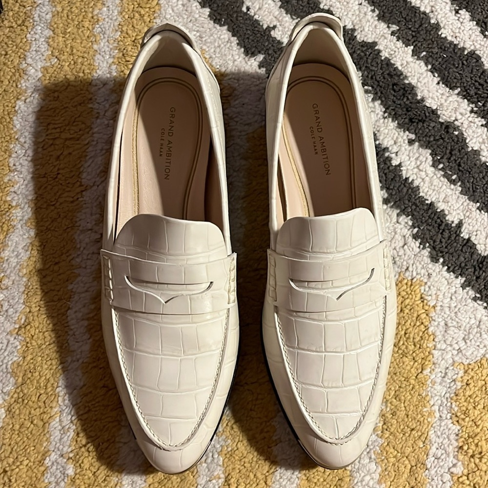 Cole Haan Ivory Croc Loafers